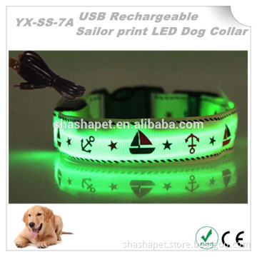 Top products 2017 USB Rechargeable Sailor print Led dog collar and leash with electric dog collar